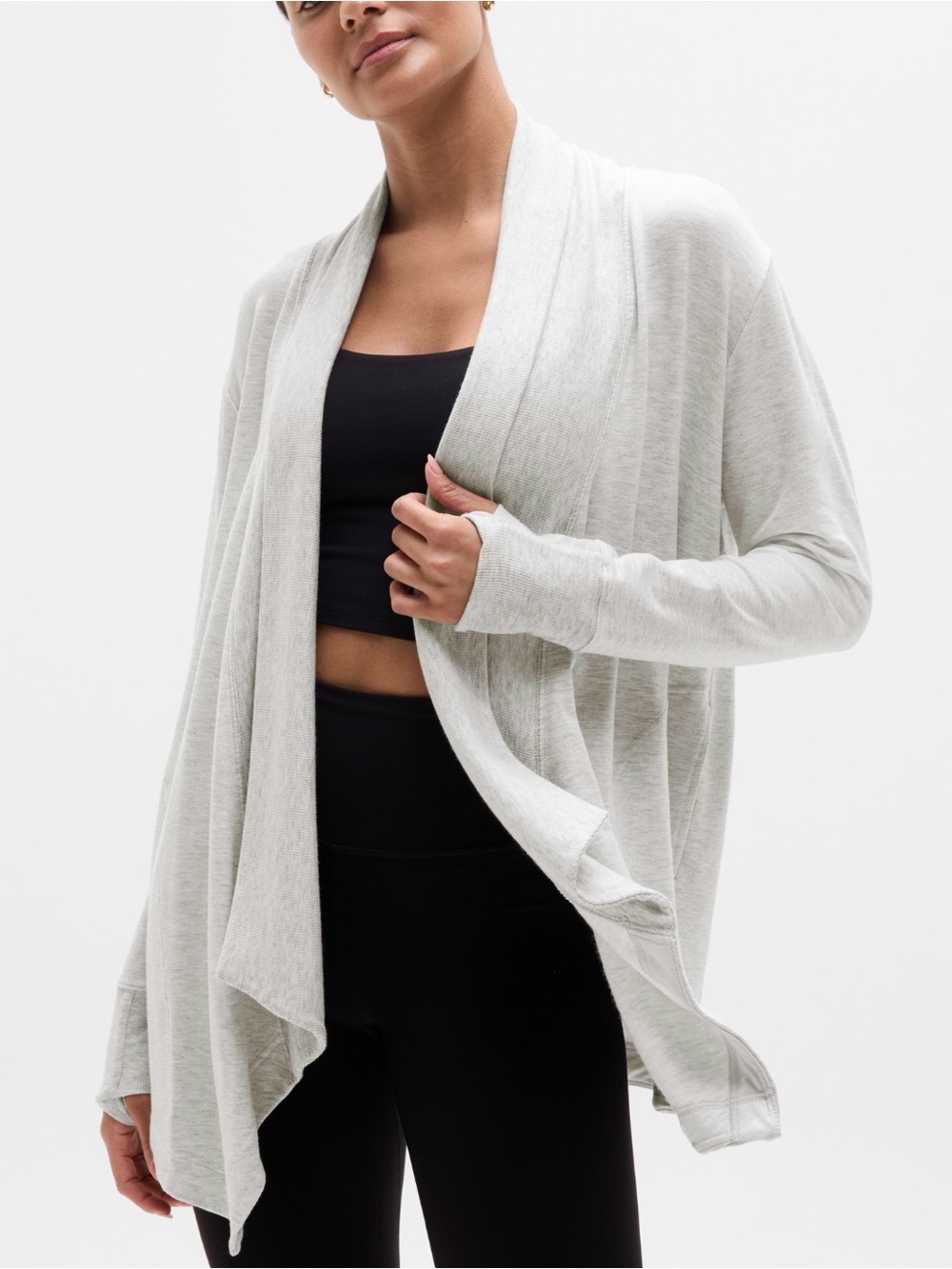 Athleta Pranayama Restore Wrap Cardigan, Long Sleeve, gray, Size Small TALL